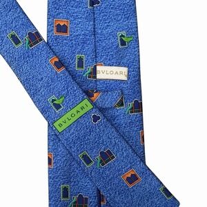 Bvlgari Davide Pizzigoni Mens Tie Seven 7-Fold Castle Windows Blue Silk 4" 62.5"
